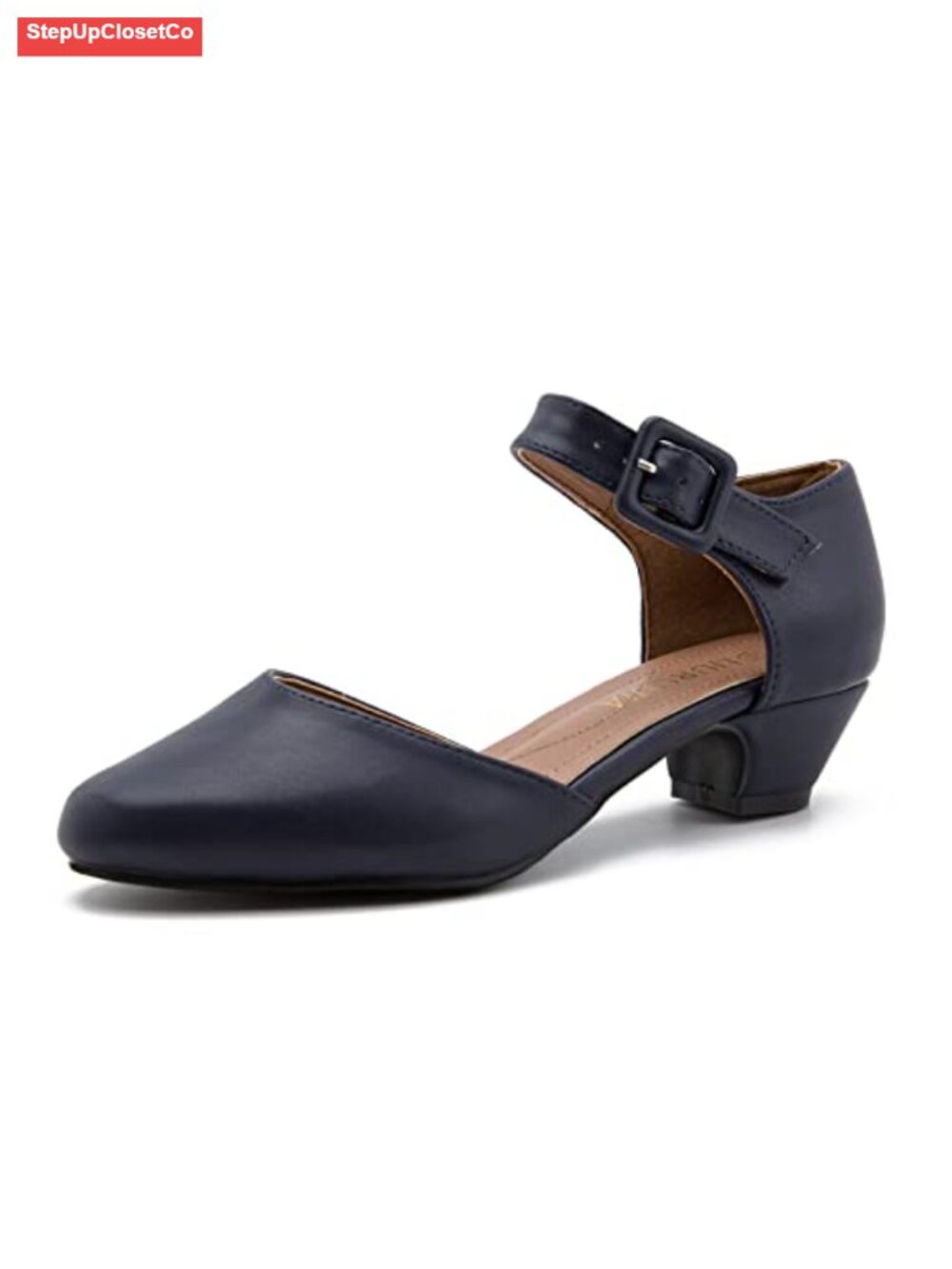 Women's Low Chunky Heel Pumps Ankle Strap Closed Toe Dress Shoes